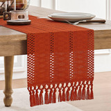 Zeemart Camino De Mesa Bohemio Estilo Macrame, Ocre Quemado