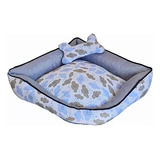 Colchonete Cama Pet Caminha Casa Laura Enxovais Nuvem Azul Claro Com Almofada Ossinho Estampado Luxo 100% Algodão Tamanho Extra Grande