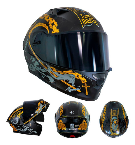 Casco Abatible Erok Santa Muerte Negro Dot + Mica De Regalo