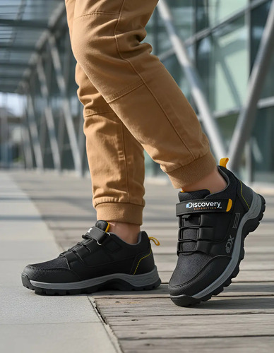 Tenis Niños Hiking Zapatos Montaña Senderismo Resistentes Discovery Expedition Di2022 Negro