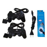 Lote Kit 2 Controles Joysticks+cabo De Força+cabo Av Ps2 