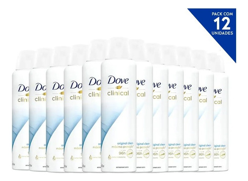 Kit 12 Desodorantes Aerosol Dove Clinical Original Clean 96h