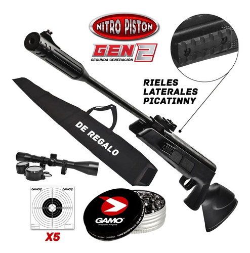 Rifle Nitro Piston Sr1000 Fps Blancos 250 Balines Mira Funda