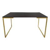 Mesa De Escritório Tampo Preto Pé Dourado 120x60x76