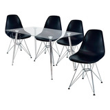 Juego Comedor Mesa Vidrio Iriarte 120x80 + 4 Sillas Eames Color Negro