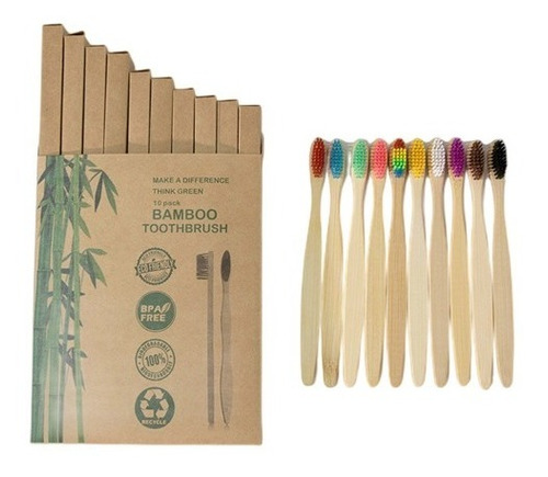 10 Cepillo Dientes Bambú Adulto Ecológico - Caja Individual