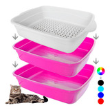 Bandeja Para Areia De Gato Higiênica Com Peneira 2 Bandejas Cor Rosa