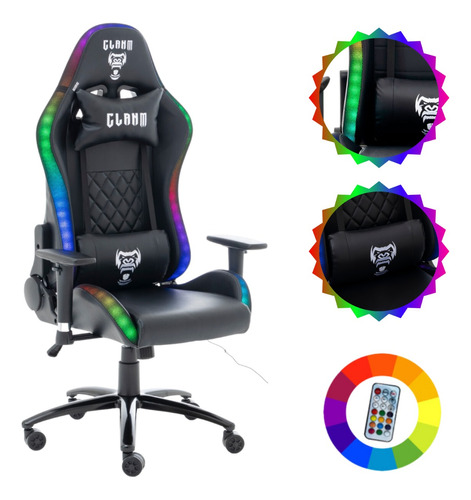 Cadeira Gamer Rgb Preta Clanm Base De Ferro Sup. Até 150kg