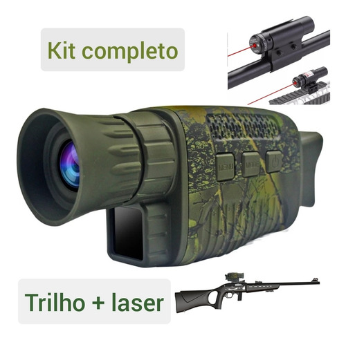 Monóculo Visão Noturna Kit Caça Completo Com Trilho E Laser