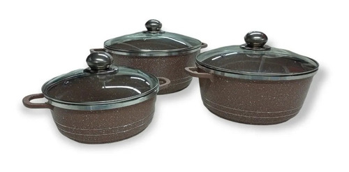 Set De Olla Cacerola Aluminio Granito 3 Piezas 20 24 26cm