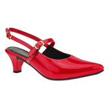 Scarpin Slingback Bico Fino Salto Baixo Sapato Retrô 205-01