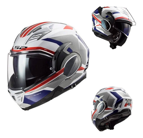 Casco Abatible De Moto Ls2 Ff900 Valiant Ii Revo Blanco/azul