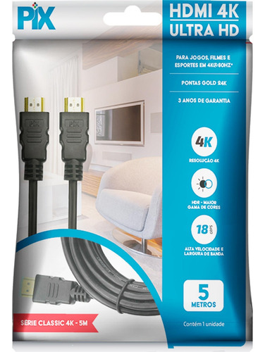 Cabo Hdmi Com 5 Metros 2.0 4k 