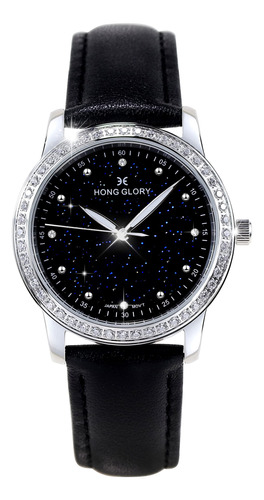 Reloj De Pulsera Elegante De Cuero Negro, Esfera Luminosa