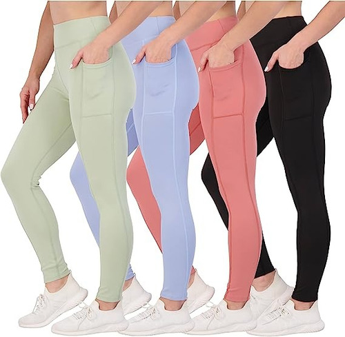 4 Paquete Leggings Yoga Atléticos Ajustados  Con Bolsillos