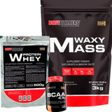 Kit Hipercalórico Waxy Mass 3kg + Whey Protein 500g  + Bcaa Sabor Baunilha