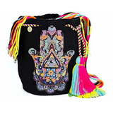 Mochila Wayuu Original Decorada Especial Hamsa + Obsequio