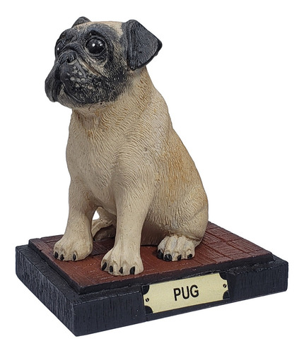 Cachorro Estátua Enfeite Resina Replica Cão Raça Pug Bege