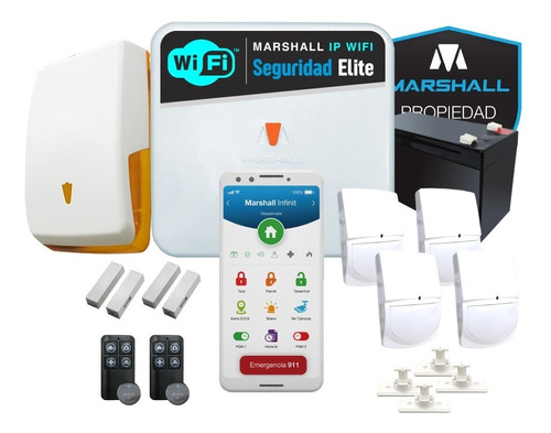 Kit Alarma Inalámbrica Marshall 3 Ip Wifi Aplicación Celular Marshall Smart Domiciliaria Hogar Casa Comercio Kit5x6