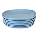 Set X6 Plato Hondo Melamina Azul Resistente Comedor Cocina