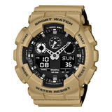 Reloj Tactico Militar Analogico Digital Sumergible 50m Color Beige Con Luz Led Dual Doble Hora Cronometro Cuenta Regresiva