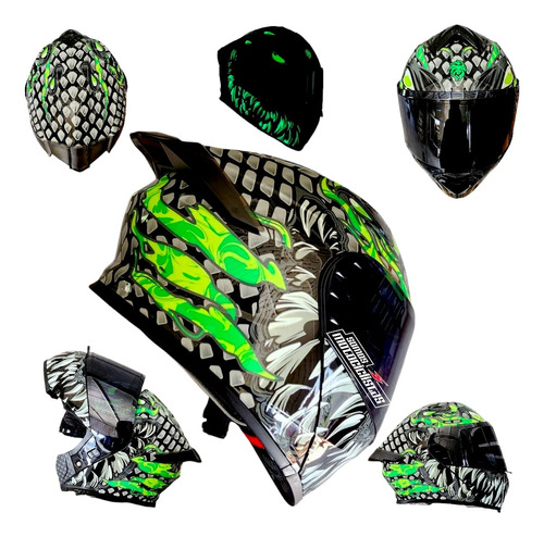 Casco Abatible Kov Toxic Escamas Certificado Dot Lentes Fz 