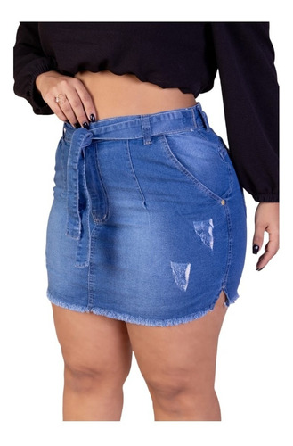Saia Jeans Plus Size Barra Desfiada V Lançamento 2023 Linda