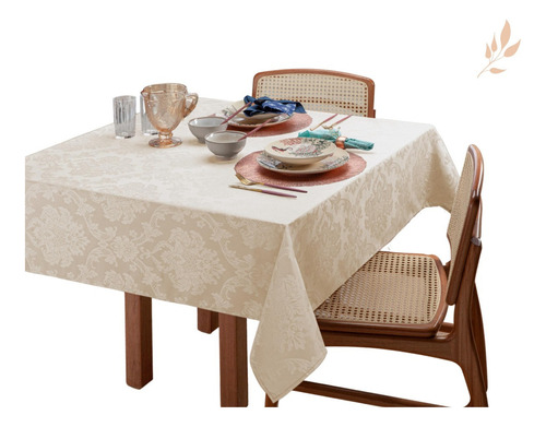 Toalha De Mesa 6 Lugares Quadrada Nobre Jacquard 1,60x2,10m Cor Palha