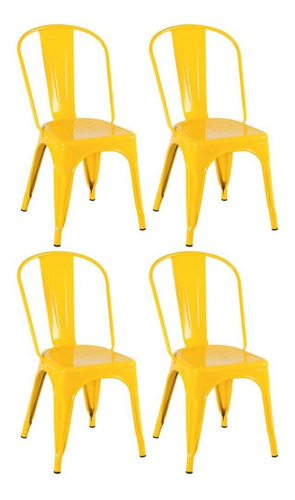 4 Cadeiras Iron Tolix Aço Metal  Industrial Loft Bar Cores Cor Da Estrutura Da Cadeira Amarelo