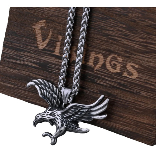Collar Hombre Lujo Diseño Águila Nórdico Caja Vikings