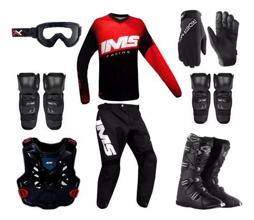 Kit Equipamento Ims 8 Itens Trilha Motocross Flex Vermelho