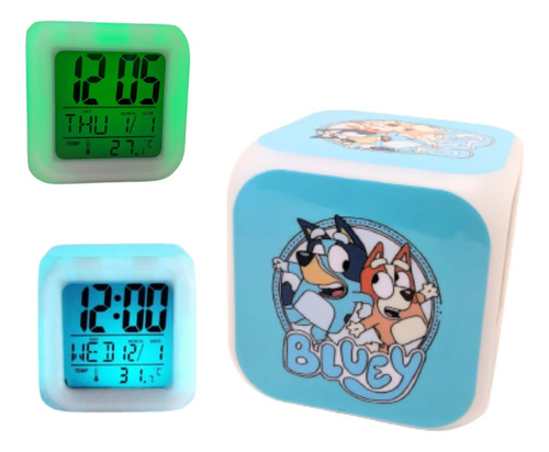 Bluey Reloj Cubo Despertador Cubico Led Colores  