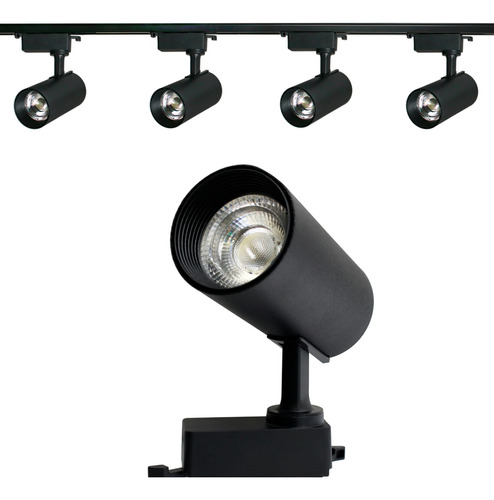 Kit Eletrificado Trilhos 2m + 4 Spots Led 7w Preto