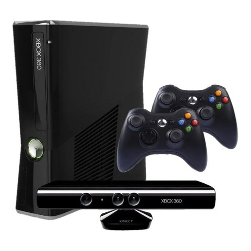 Xbox 360 Kit 2 Controles Com Fio 1 Kinect