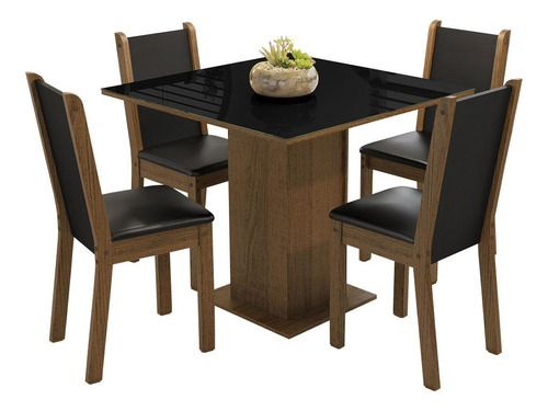 Sala De Jantar Mesa Tampo De Vidro 4 Cadeiras Tifani Madesa Cor Rustic/preto Xmmdja040165