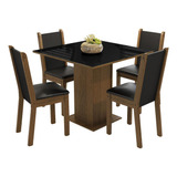 Sala De Jantar Mesa Tampo De Vidro 4 Cadeiras Tifani Madesa Cor Rustic/preto Xmmdja040165