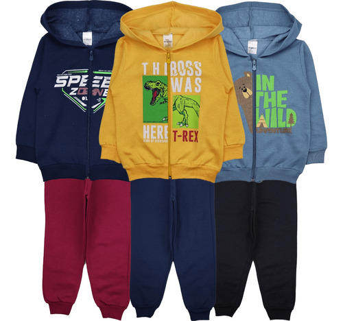 3 Conjuntos Moletom Menino Infantil Inverno Masculino Frio