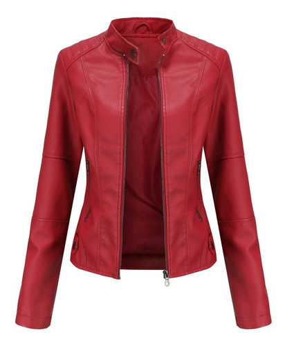 Cazadora Biker Casual De Piel Para Mujer