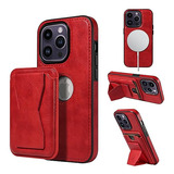 Funda De Cuero Para iPhone 13 Pro Max Magsafe Tarjetero Rojo