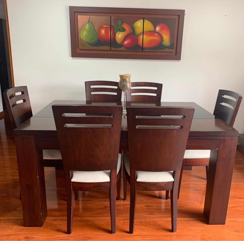 Comedor De 6 Puestos En Madera Wengue Con Vidrio Y Cuadro