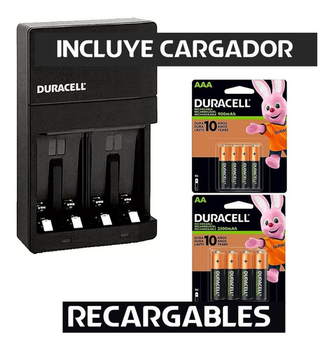 4 Aa + 4 Aaa Pilas Recargables Duracell + Incluye Cargador