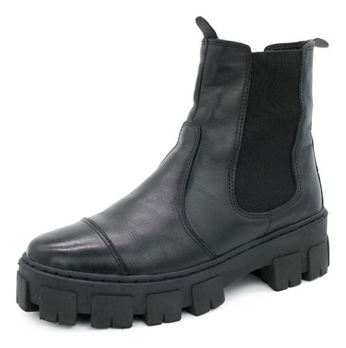 Coturno Feminino Bota Tratorada Plataforma Cano Curto Couro 