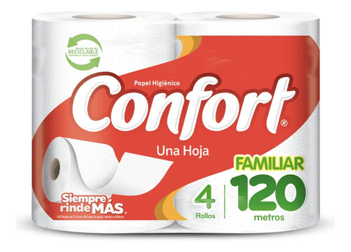 Papel Higienico Confort Formato Familiar 120 Mts 4 Rollos