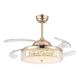 Candil Led Ventilador Plegable C/cristalería Gold C/control