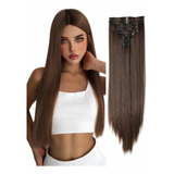 Extensiones Cabello Largo.  Clip Cortinas Rectas 12 Piezas