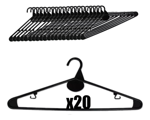 Combo 20 Perchas Plasticas Negras Para Perchero Placard Ropa