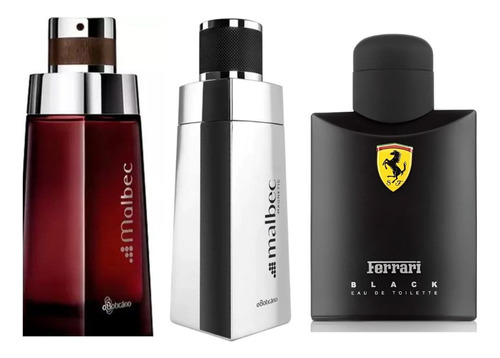 Kit 3 Perfumes Masculinos Forte - 1 Malbec Magnetic, 1 Malbec Tradicional E 1 Ferrari Black