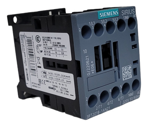 Contator Siemens 3rt2018-1bb41 3p 16a 24vdc 1na