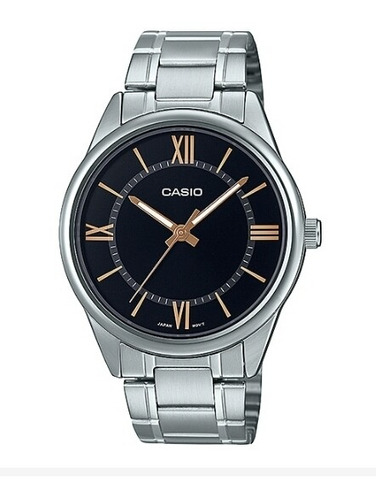 Reloj Casio Modelo Mtp-v005 Metal Cara Negra Romanos