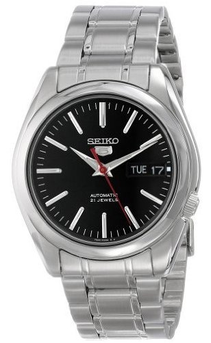 Reloj Automático Para Hombre Seiko Snkl45 5-7s Color De La Correa Plateado Color Del Bisel Plateado Color Del Fondo Negro